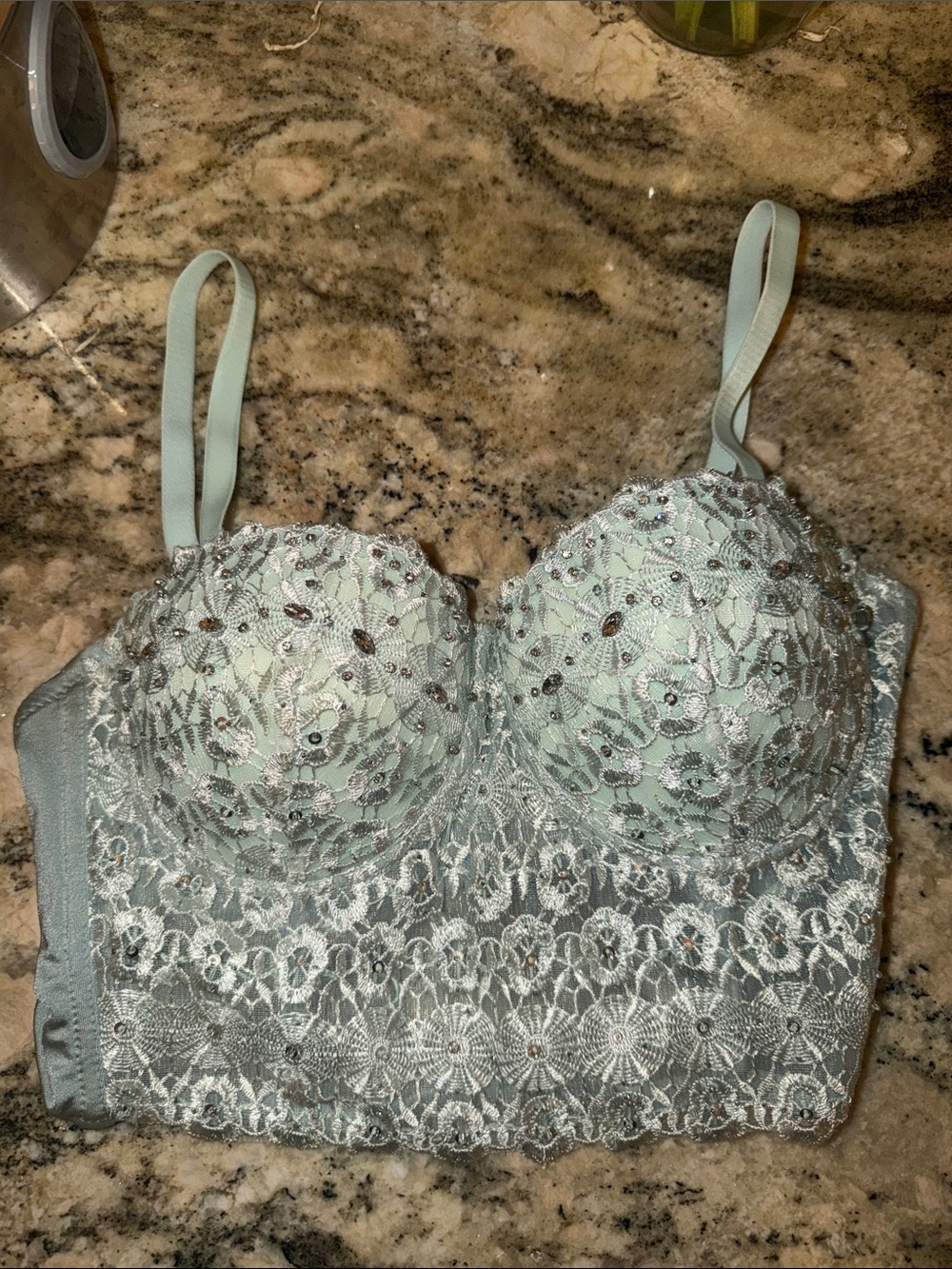 Lace Longline Bralette in Mint Green